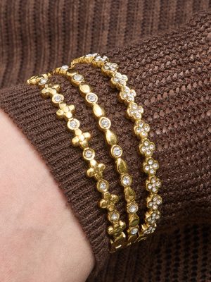 Stainless Steel Bracelet 18K Coating Non-Fading Ins Full Diamond Jade Flower Twin Light Luxury Bracelet