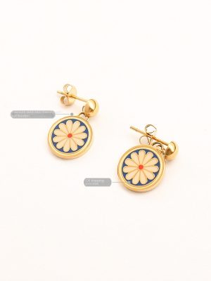 Hong Kong Style Retro Elegant Enamel Ink Blue Little Daisy Flower Ear Studs Eardrop Earring Jewelry Earrings Stainless Steel