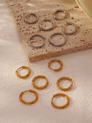 Twisted Stainless Steel Ear Clip Women's Simple Gold Plated 18K All-Match round Earrings