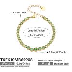 color: TXE610-Green Zircon Gold Bracelet -17+5cm