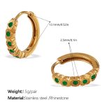 color: EH1118GNG Green Rhinestone Gold Hoop Earrings