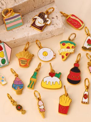 Gourmet Colorful Oil Necklace Pendant Cartoon Chips Cake Coffee Shape DIY Ornament Accessories