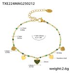 color: TXE224-Gold Heart Green Zircon Bracelet