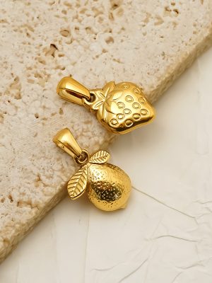 Stainless Steel Fruit Series Plated 18K Gold Pendant Female Cherry Strawberry DIY Ornament Accessories
