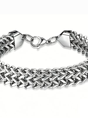 Stainless Steel Double Row Cuban Bracelet Men's Widened Thick Chain Simple Hip Hop All-Match Jewelry