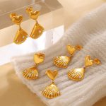New Light Luxury Rhinestone-Encrusted Shell Love Heart Earrings Non-Fading Plated 18 Gold Gentle Sweet Earrings
