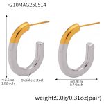 color: F210-Two-tone Gold Geometric U Shape Earrings