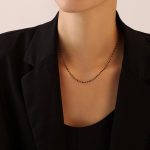 New Simple Bead Glass Bracelet Necklace Necklace All-Match Men's and Women's Same Style Stainless Steel Jewelry Set
