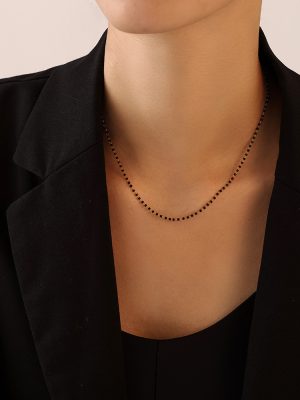 New Simple Bead Glass Bracelet Necklace Necklace All-Match Men's and Women's Same Style Stainless Steel Jewelry Set