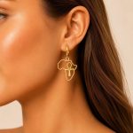 African continent outline ankha symbol earrings, light luxury gold stainless steel—top choice for female accessories.