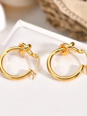 Knot simple bracelet stainless steel earrings, light luxury high-end curved ear clip, opal and fritillary earrings, durian ball stud earrings.