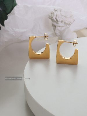 Marka French Plaid Geometric Square Earrings Personality Stainless Steel 18K Gold Earrings Ornament