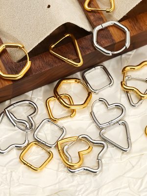 Stainless Steel Simple Bracelet Earrings Geometric and Gold Hexagon Earrings Personality All-Match Ear Clip