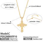 color: P092-C Style Cross Zircon Gold Necklace -41+5cm