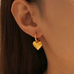 Diamond Hammer Pattern Love Heart Earrings 18K Gold Plated Non-Fading Heart-Shaped Stainless Steel Vintage Earrings