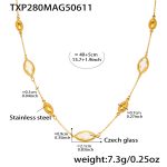 color: TXP280-Gold White Glass Stone Necklace 40+5cm