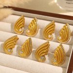 Light Luxury Diamond-Embedded Wings Shape Earrings Women's Pearl-Inlaid Advanced Stainless Steel Earrings