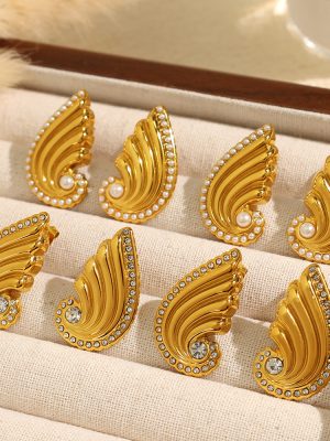 Light Luxury Diamond-Embedded Wings Shape Earrings Women's Pearl-Inlaid Advanced Stainless Steel Earrings
