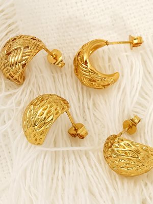 Trade Stainless Steel Geometric Ellipse Stud Earrings for Women Retro Easy Matching High-Grade Earrings