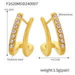 color: F1620-Gold White Rhinestone Earrings