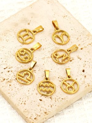 Stainless Steel Necklace Jewelry Small Pendant Mirror Twelve Constellation DIY Hollow Ornament
