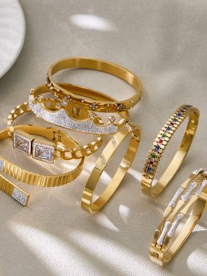 Shining Full Zircon Stainless Steel Snap Joint Bracelet Combination Plated 18K Real Gold Crown Gorgeous Bracelet