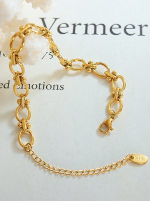 Simple Elegant Thick Chain Couple Bracelet Jewelry Stainless Steel 18K Gold Stitching Ornament Personality Fashion