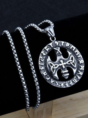 Army Flower Cross Pearl Chain Necklace Stainless Steel Vintage Pendant Ornaments