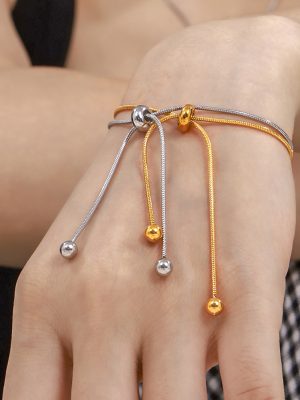 Non-Fading round Beads-Drawer Pull Buckle Necklace Women's Stainless Steel 18K Gold Plating Tassel Bracelet Jewelry Suit