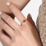 color: A494-Gold Red Glass Ring / size: US 6