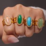 Ornament 3A Zircon Inlaid Natural Stone Open Ring Stainless Steel Plated 18K Gold Adjustable Ring Supply