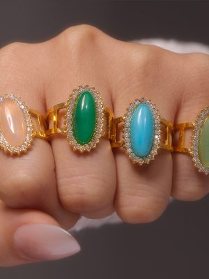 Ornament 3A Zircon Inlaid Natural Stone Open Ring Stainless Steel Plated 18K Gold Adjustable Ring Supply