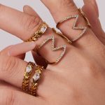 INS Stainless Steel Zircon Ring Women's Cross Hollow Chain Striped Open Ring