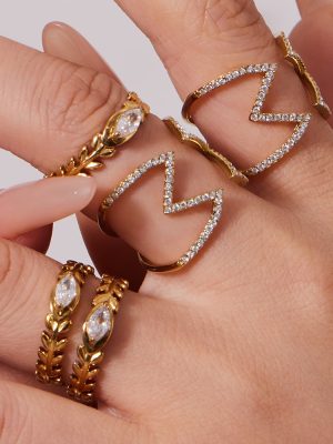 INS Stainless Steel Zircon Ring Women's Cross Hollow Chain Striped Open Ring
