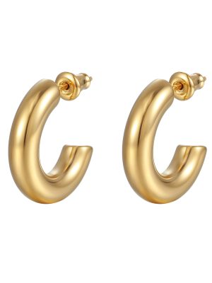 Stainless Steel Earrings Exaggerated C- Shaped Thick Circle Geometry round Vacuum Color-Preserving Electroplated Earrings