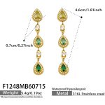 color: F1248-Green Color Zircon Drop Gold Earrings