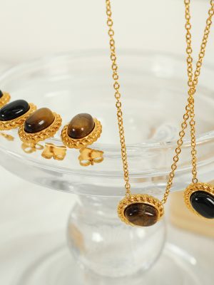 French Gentle Elegant Light Luxury Oval Inlaid Tigereye Minimalistic Personalized Temperament Wild Commuter Accessories for Women