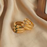New Mild Luxury Retro Stainless Steel Gold-Plated Inlaid Colorful Crystals Multi-Layer Texture Open-End Personality Ring Ornament Female