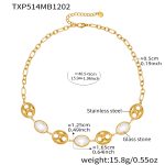 color: TXP514-White Glass Stone Gold Necklace 40+5cm