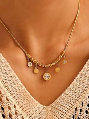 Roman Numerals Multi Accessories Zircon Tassel Suit Bracelet Necklace Stainless Steel Casual Ornament