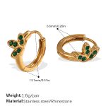 color: EH1097GNG Green Rhinestone Gold Hoop Earrings