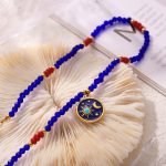 Blue Red Crystal Stone Hand-Knit Necklace Cyan, Gold, Blue Starry Sky Glaze Stainless Steel Pendant Accessories for Women