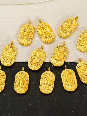 Constellation Tarot Pendant Necklace Stainless Steel DIY Accessories 18K Gold Retro