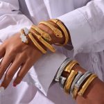 Personalized Opening Bracelet Inlaid Zircon Design Goose Throat Shape Stainless Steel Jewelry Set