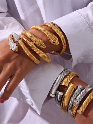 Personalized Opening Bracelet Inlaid Zircon Design Goose Throat Shape Stainless Steel Jewelry Set