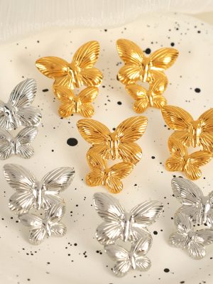 New French Court Butterfly Earrings Earrings Exaggerated Light Luxury Design Advanced Stainless Steel 18K Gold Jewelry for Women