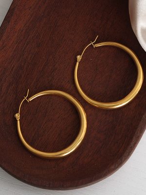 Premium Earrings Design High-Key Dignified Stainless Steel Gold Plated Big Circle Ornament Female 316L