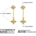 color: F1010-White Four-petal Flower Zircon Gold Earrings