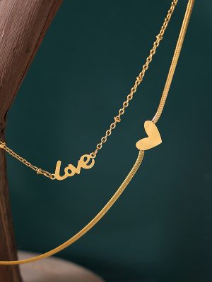 Summer High-End Foot Ornaments Blogger Same Letter Love Stainless Steel Pendant Double-Circle Anklet Female