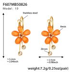 color: F607-10 Orange Resin Flower Tassel Earrings